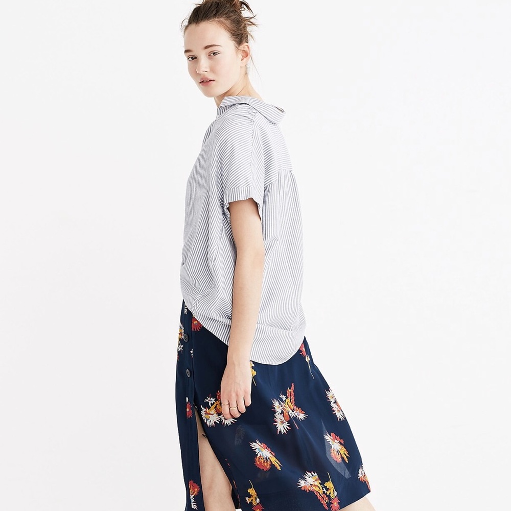 Madewell Central Shirt in Benton Stripe Blue/White Button Down Blouse size XXS - Picture 3 of 10